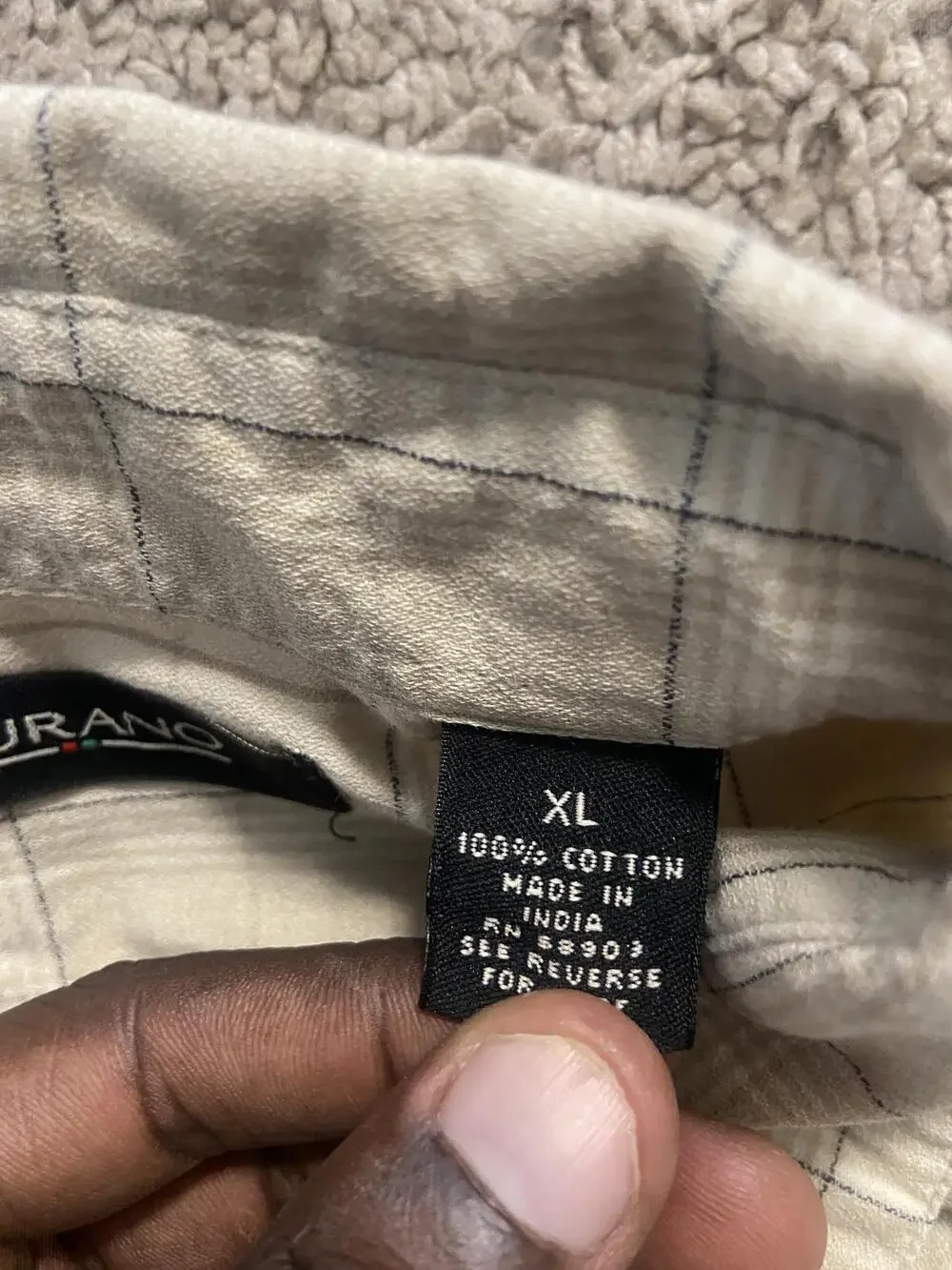 Murano Shirt Mens XL Beige Plaid Short Sleeve Button Up Cotton Casual Summer